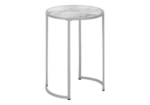 Monarch Specialties Accent Table, Side, Round, End, Nightstand, Lamp, Living Room, Bedroom, White Marble Look Laminate, Grey Metal, Contemporary, Modern White,Silver, Silver Metal,Mdf I 2205
