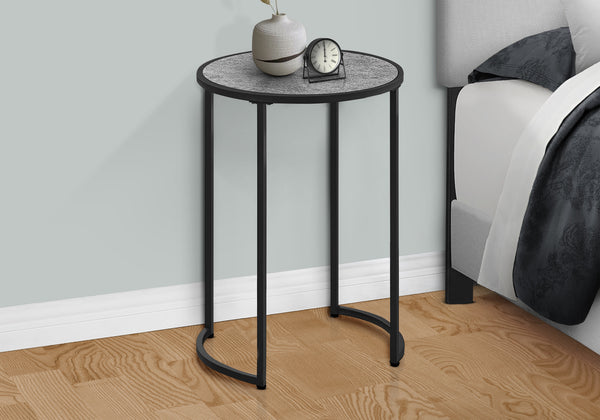 Monarch Specialties Accent Table, Side, Round, End, Nightstand, Lamp, Living Room, Bedroom, Grey Laminate, Black Metal, Contemporary, Modern Grey,Black, Black Metal,Mdf I 2206