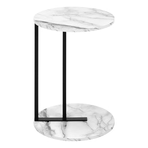 Monarch Specialties Accent Table, Side, Round, End, Nightstand, Lamp, Living Room, Bedroom, White Marble Look Laminate, Black Metal, Contemporary, Modern White,Black, Black Metal,Mdf I 2210