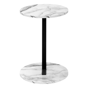 Monarch Specialties Accent Table, Side, Round, End, Nightstand, Lamp, Living Room, Bedroom, White Marble Look Laminate, Black Metal, Contemporary, Modern White,Black, Black Metal,Mdf I 2210