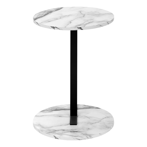 Monarch Specialties Accent Table, Side, Round, End, Nightstand, Lamp, Living Room, Bedroom, White Marble Look Laminate, Black Metal, Contemporary, Modern White,Black, Black Metal,Mdf I 2210