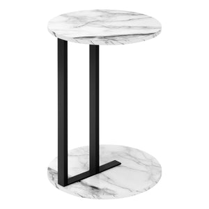 Monarch Specialties Accent Table, Side, Round, End, Nightstand, Lamp, Living Room, Bedroom, White Marble Look Laminate, Black Metal, Contemporary, Modern White,Black, Black Metal,Mdf I 2210