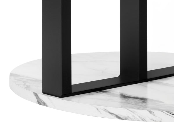 Monarch Specialties Accent Table, Side, Round, End, Nightstand, Lamp, Living Room, Bedroom, White Marble Look Laminate, Black Metal, Contemporary, Modern White,Black, Black Metal,Mdf I 2210