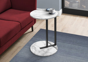 Monarch Specialties Accent Table, Side, Round, End, Nightstand, Lamp, Living Room, Bedroom, White Marble Look Laminate, Black Metal, Contemporary, Modern White,Black, Black Metal,Mdf I 2210