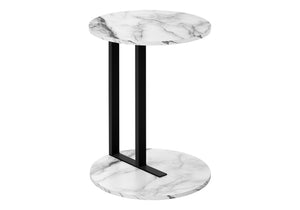 Monarch Specialties Accent Table, Side, Round, End, Nightstand, Lamp, Living Room, Bedroom, White Marble Look Laminate, Black Metal, Contemporary, Modern White,Black, Black Metal,Mdf I 2210