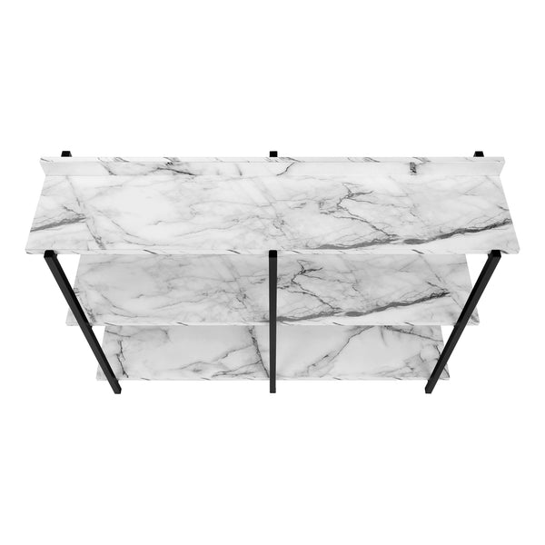 Monarch Specialties Accent Table, Console, Entryway, Narrow, Sofa, Living Room, Bedroom, White Marble Look Laminate, Black Metal, Contemporary, Modern White Particle Board,Metal I 2221