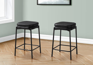 Monarch Specialties Barstool, Counter Height, Set Of 2, Kitchen, Black Leather Look, Black Metal, Contemporary, Modern Black Metal,Foam,Particle Board,Polyurethane I 2225