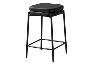Monarch Specialties Barstool, Counter Height, Set Of 2, Kitchen, Black Leather Look, Black Metal, Contemporary, Modern Black Metal,Foam,Particle Board,Polyurethane I 2225