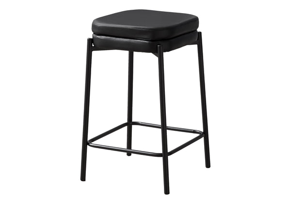 Monarch Specialties Barstool, Counter Height, Set Of 2, Kitchen, Black Leather Look, Black Metal, Contemporary, Modern Black Metal,Foam,Particle Board,Polyurethane I 2225