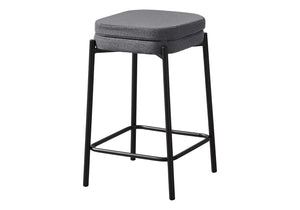 Monarch Specialties Barstool, Counter Height, Set Of 2, Kitchen, Grey Fabric, Black Metal, Contemporary, Modern Black,Grey, Grey Metal,Foam,Particle Board I 2226