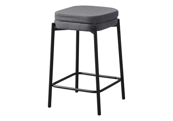 Monarch Specialties Barstool, Counter Height, Set Of 2, Kitchen, Grey Fabric, Black Metal, Contemporary, Modern Black,Grey, Grey Metal,Foam,Particle Board I 2226