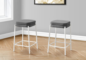 Monarch Specialties Barstool, Counter Height, Set Of 2, Kitchen, Grey Fabric, White Metal, Contemporary, Modern White,Grey, Grey Metal,Foam,Particle Board I 2227