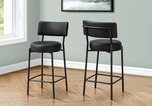 Monarch Specialties Barstool, Counter Height, Set Of 2, Kitchen, Black Leather Look, Black Metal, Contemporary, Modern Black Metal,Foam,Particle Board,Polyurethane I 2245