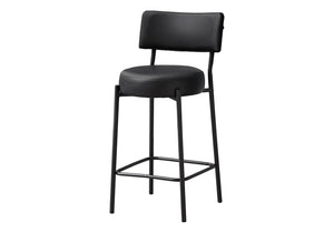 Monarch Specialties Barstool, Counter Height, Set Of 2, Kitchen, Black Leather Look, Black Metal, Contemporary, Modern Black Metal,Foam,Particle Board,Polyurethane I 2245