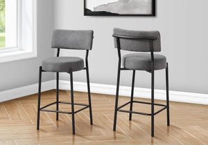 Monarch Specialties Barstool, Counter Height, Set Of 2, Kitchen, Grey Fabric, Black Metal, Contemporary, Modern Black,Grey, Grey Metal,Foam,Particle Board I 2246
