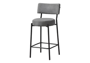 Monarch Specialties Barstool, Counter Height, Set Of 2, Kitchen, Grey Fabric, Black Metal, Contemporary, Modern Black,Grey, Grey Metal,Foam,Particle Board I 2246