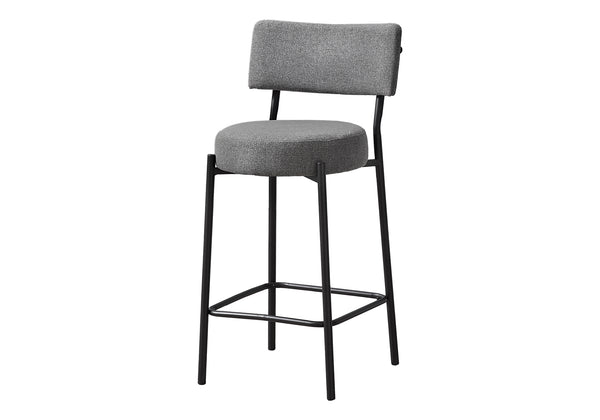 Monarch Specialties Barstool, Counter Height, Set Of 2, Kitchen, Grey Fabric, Black Metal, Contemporary, Modern Black,Grey, Grey Metal,Foam,Particle Board I 2246