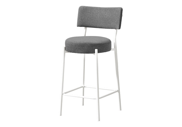 Monarch Specialties Barstool, Counter Height, Set Of 2, Kitchen, Grey Fabric, White Metal, Contemporary, Modern White,Grey, Grey Metal,Foam,Particle Board I 2247