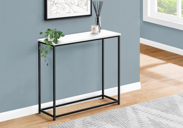 Monarch Specialties Accent Table, Console, Entryway, Narrow, Sofa, Living Room, Bedroom, White Laminate, Black Metal, Contemporary, Modern White,Black, Black Particle Board,Metal I 2252