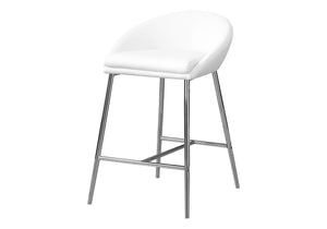 Monarch Specialties Bar Stool, Set Of 2, Counter Height, Kitchen, Chrome Metal, White Leather Look, Contemporary, Modern White Foam,Mdf,Metal,Leather,Look I 2296