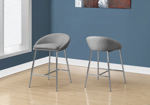 Monarch Specialties Bar Stool, Set Of 2, Counter Height, Kitchen, Chrome Metal, Grey Fabric, Contemporary, Modern Grey Foam,Mdf,Metal,Polyester I 2298