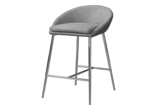 Monarch Specialties Bar Stool, Set Of 2, Counter Height, Kitchen, Chrome Metal, Grey Fabric, Contemporary, Modern Grey Foam,Mdf,Metal,Polyester I 2298