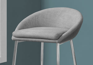 Monarch Specialties Bar Stool, Set Of 2, Bar Height, Chrome Metal, Grey Fabric, Contemporary, Modern Grey Foam,Mdf,Metal,Polyester I 2299