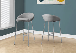 Monarch Specialties Bar Stool, Set Of 2, Bar Height, Chrome Metal, Grey Fabric, Contemporary, Modern Grey Foam,Mdf,Metal,Polyester I 2299
