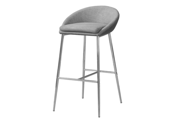 Monarch Specialties Bar Stool, Set Of 2, Bar Height, Chrome Metal, Grey Fabric, Contemporary, Modern Grey Foam,Mdf,Metal,Polyester I 2299