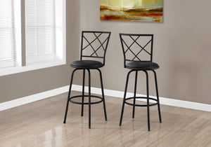 Monarch Specialties Bar Stool, Set Of 2, Swivel, Bar Height, Black Metal, Leather Look, Contemporary, Modern Black Metal,Foam,Leather,Look I 2375