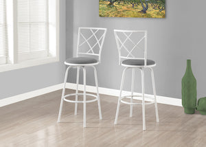 Monarch Specialties Bar Stool, Set Of 2, Swivel, Bar Height, White Metal, Grey Fabric, Contemporary, Modern White,Grey, Grey Metal,Foam,Cotton I 2377