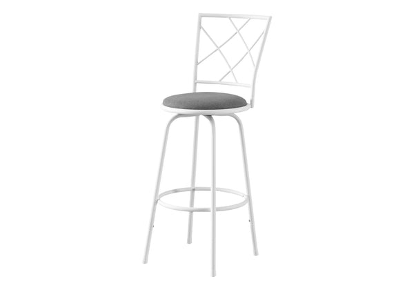 Monarch Specialties Bar Stool, Set Of 2, Swivel, Bar Height, White Metal, Grey Fabric, Contemporary, Modern White,Grey, Grey Metal,Foam,Cotton I 2377
