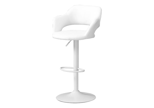 Monarch Specialties Bar Stool, Swivel, Bar Height, Adjustable, White Metal, Leather Look, Contemporary, Modern White Foam,Mdf,Metal,Leather,Look I 2382