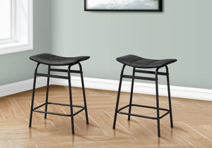 Monarch Specialties Barstool, Counter Height, Set Of 2, Kitchen, Black Leather Look, Black Metal, Contemporary, Modern Black Metal,Foam,Particle Board,Polyurethane I 2384