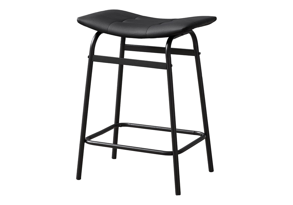 Monarch Specialties Barstool, Counter Height, Set Of 2, Kitchen, Black Leather Look, Black Metal, Contemporary, Modern Black Metal,Foam,Particle Board,Polyurethane I 2384