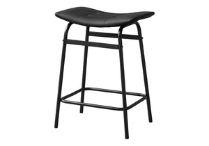 Monarch Specialties Barstool, Counter Height, Set Of 2, Kitchen, Black Leather Look, Black Metal, Contemporary, Modern Black Metal,Foam,Particle Board,Polyurethane I 2384