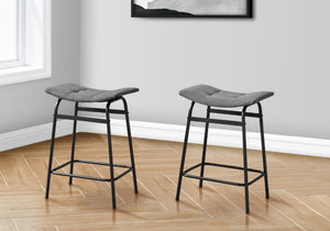Monarch Specialties Barstool, Counter Height, Set Of 2, Kitchen, Grey Fabric, Black Metal, Contemporary, Modern Black,Grey, Grey Metal,Foam,Particle Board I 2385