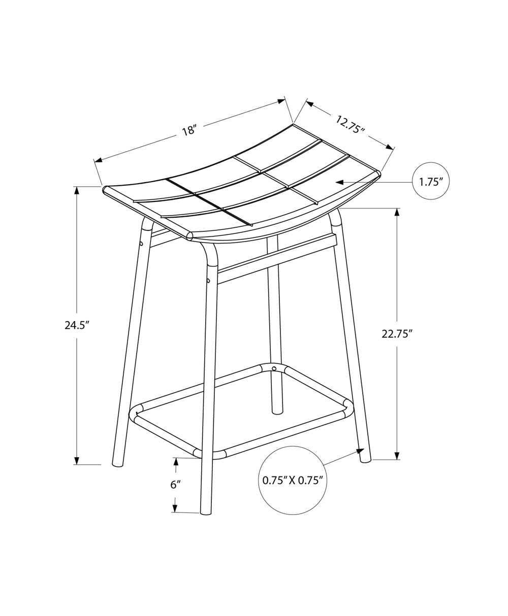 Monarch Specialties Barstool, Counter Height, Set Of 2, Kitchen, Grey Fabric, Black Metal, Contemporary, Modern Black,Grey, Grey Metal,Foam,Particle Board I 2385