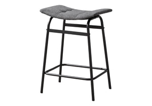 Monarch Specialties Barstool, Counter Height, Set Of 2, Kitchen, Grey Fabric, Black Metal, Contemporary, Modern Black,Grey, Grey Metal,Foam,Particle Board I 2385