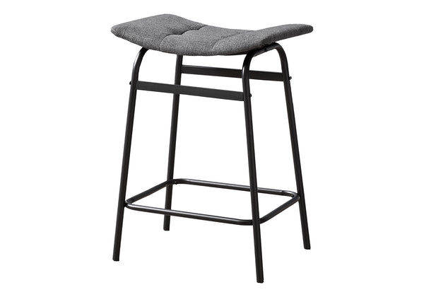 Monarch Specialties Barstool, Counter Height, Set Of 2, Kitchen, Grey Fabric, Black Metal, Contemporary, Modern Black,Grey, Grey Metal,Foam,Particle Board I 2385