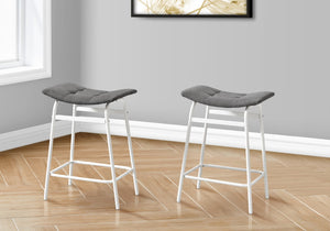 Monarch Specialties Barstool, Counter Height, Set Of 2, Kitchen, Grey Fabric, White Metal, Contemporary, Modern White,Grey, Grey Metal,Foam,Particle Board I 2387
