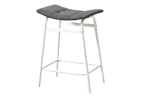 Monarch Specialties Barstool, Counter Height, Set Of 2, Kitchen, Grey Fabric, White Metal, Contemporary, Modern White,Grey, Grey Metal,Foam,Particle Board I 2387
