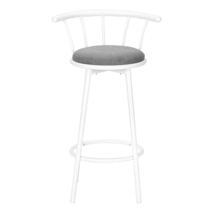 Monarch Specialties Barstool, Set Of 2, Swivel, Bar Height, White Metal, Grey Fabric, Contemporary, Modern White,Grey, Grey Metal,Foam,Particle Board,Cotton I 2397