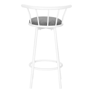 Monarch Specialties Barstool, Set Of 2, Swivel, Bar Height, White Metal, Grey Fabric, Contemporary, Modern White,Grey, Grey Metal,Foam,Particle Board,Cotton I 2397