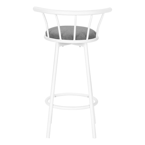Monarch Specialties Barstool, Set Of 2, Swivel, Bar Height, White Metal, Grey Fabric, Contemporary, Modern White,Grey, Grey Metal,Foam,Particle Board,Cotton I 2397
