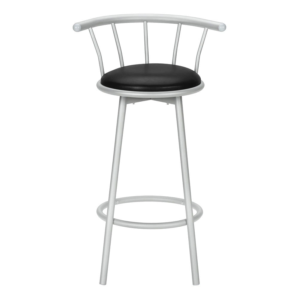 Monarch Specialties Barstool, Set Of 2, Swivel, Bar Height, Grey Metal, Black Leather Look, Contemporary Silver,Black, Black Metal,Foam,Particle Board,Polyester I 2399
