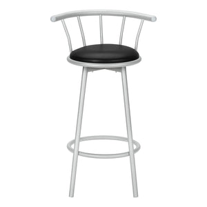 Monarch Specialties Barstool, Set Of 2, Swivel, Bar Height, Grey Metal, Black Leather Look, Contemporary Silver,Black, Black Metal,Foam,Particle Board,Polyester I 2399