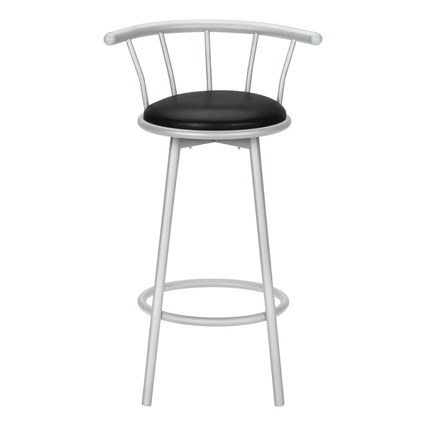 Monarch Specialties Barstool, Set Of 2, Swivel, Bar Height, Grey Metal, Black Leather Look, Contemporary Silver,Black, Black Metal,Foam,Particle Board,Polyester I 2399
