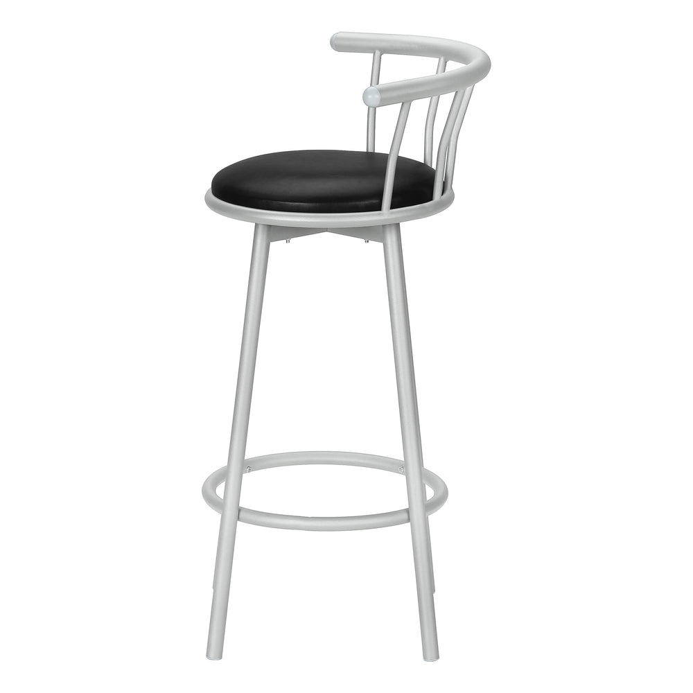 Monarch Specialties Barstool, Set Of 2, Swivel, Bar Height, Grey Metal, Black Leather Look, Contemporary Silver,Black, Black Metal,Foam,Particle Board,Polyester I 2399