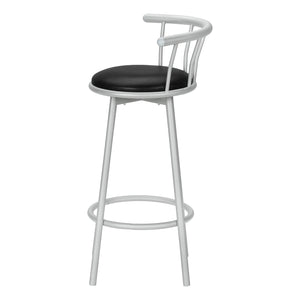 Monarch Specialties Barstool, Set Of 2, Swivel, Bar Height, Grey Metal, Black Leather Look, Contemporary Silver,Black, Black Metal,Foam,Particle Board,Polyester I 2399